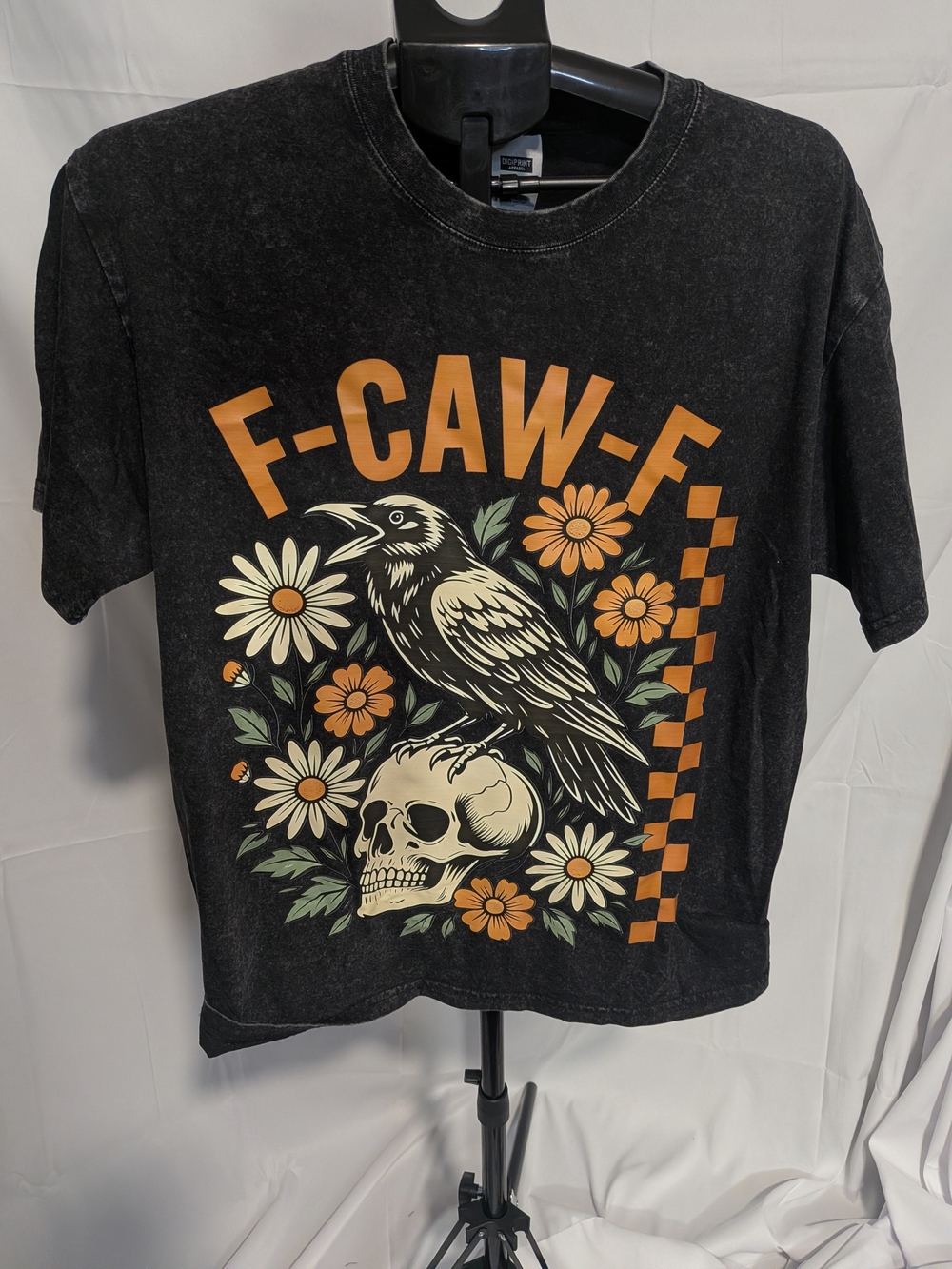 Black Graphic Tee with Raven & Skull - F-CAW-E Print